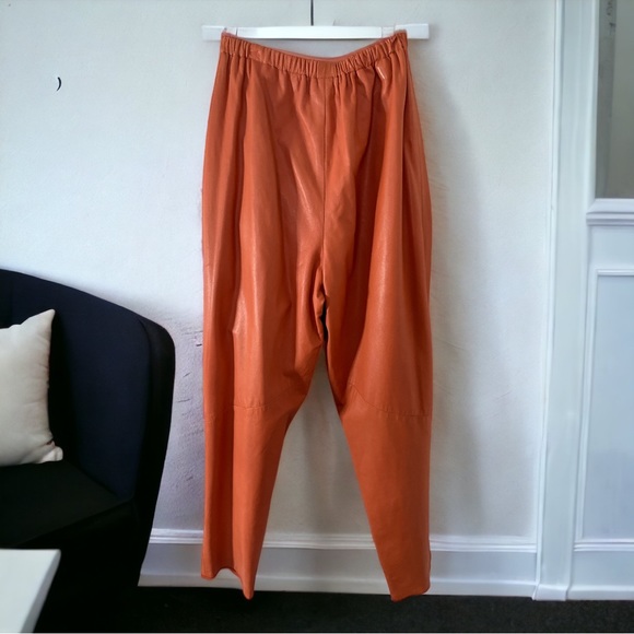 RARE Vintage 80's Vakko NYC Coral Leather Buttery Soft jogging Pants - Picture 4 of 8